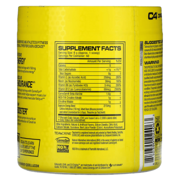 C4 / Cellucor, C4 Original, Pre-Workout, Pink Lemonade, 12.7 oz (360 g) - Imagen 2